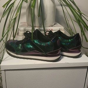 Purple and blue-green paillette sneakers